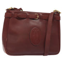 CARTIER Shoulder Bag Leather Red Gold Auth 121159-1
