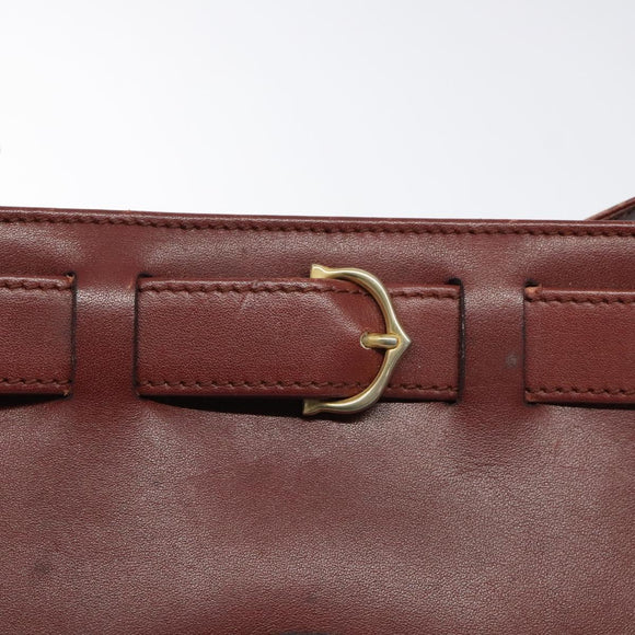 CARTIER Shoulder Bag Leather Red Gold Auth 121159