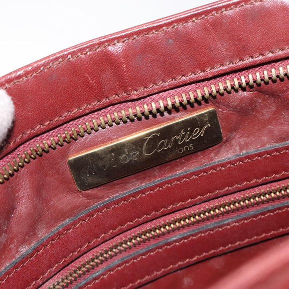 CARTIER Shoulder Bag Leather Red Gold Auth 121159