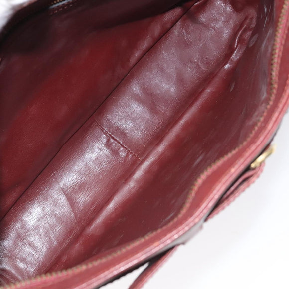 CARTIER Shoulder Bag Leather Red Gold Auth 121159