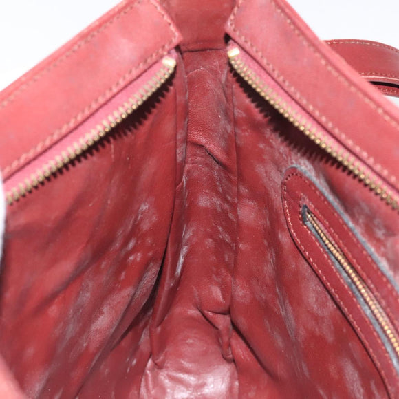 CARTIER Shoulder Bag Leather Red Gold Auth 121159