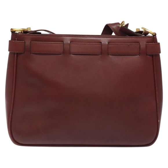 CARTIER Shoulder Bag Leather Red Gold Auth 121159