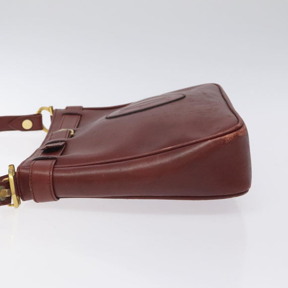 CARTIER Shoulder Bag Leather Red Gold Auth 121159