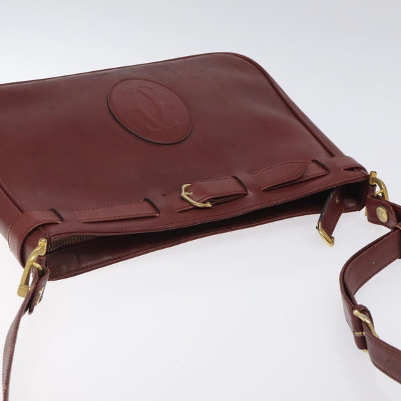 CARTIER Shoulder Bag Leather Red Gold Auth 121159