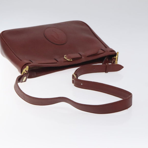 CARTIER Shoulder Bag Leather Red Gold Auth 121159