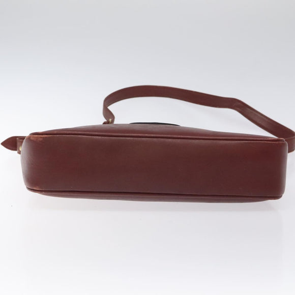 CARTIER Shoulder Bag Leather Red Gold Auth 121159