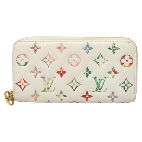 LOUIS VUITTON Monogram Garden Zippy Wallet White M81694 LV Auth 121163