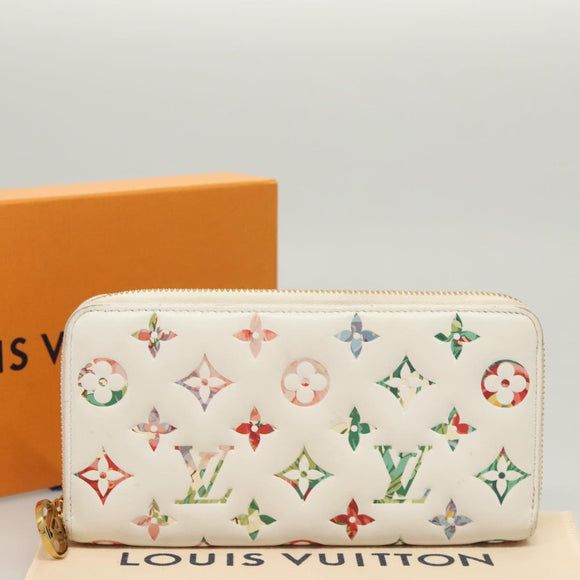 LOUIS VUITTON Monogram Garden Zippy Wallet White M81694 LV Auth 121163