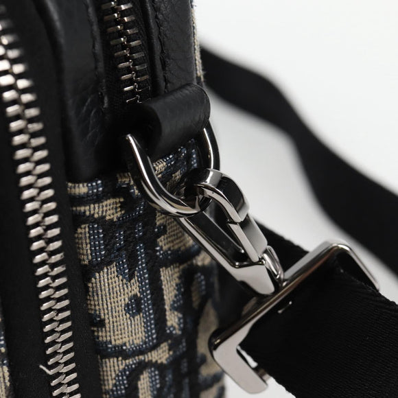 Christian Dior Trotter Canvas Schoudertas Marine Zilver Auth 121172SAM
