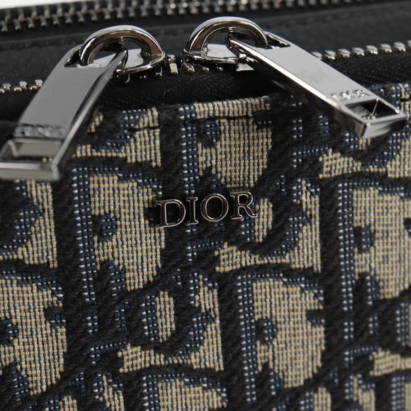 Christian Dior Trotter Canvas Shoulder Bag Navy Silver Auth 121172SAM