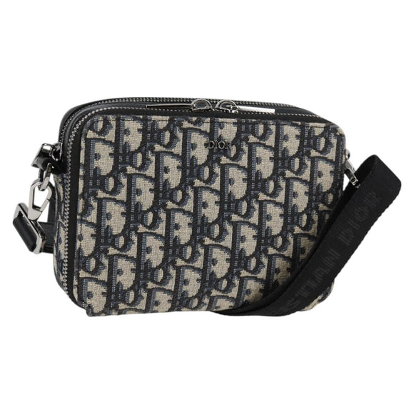 Christian Dior Trotter Canvas Schoudertas Marine Zilver Auth 121172SAM