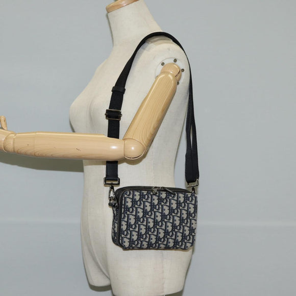 Christian Dior Trotter Canvas Shoulder Bag Navy Silver Auth 121172M