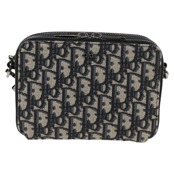 Christian Dior Trotter Canvas Shoulder Bag Navy Silver Auth 121172M