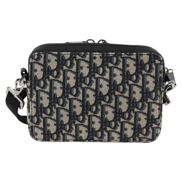 Christian Dior Trotter Canvas Shoulder Bag Navy Silver Auth 121172M