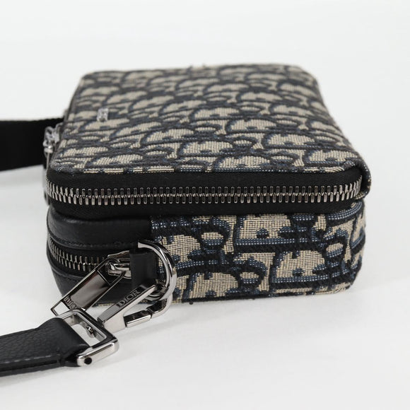 Christian Dior Trotter Canvas Schoudertas Marine Zilver Auth 121172SAM