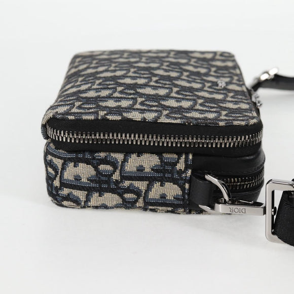 Christian Dior Trotter Canvas Shoulder Bag Navy Silver Auth 121172M