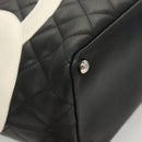 CHANEL Medium Cambon Line Tote Bag Leather Black Silver CC Auth 121183V-15