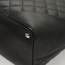 CHANEL Medium Cambon Line Tote Bag Leather Black Silver CC Auth 121183V-16