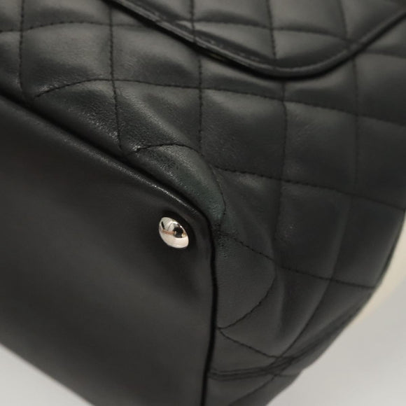 CHANEL Medium Cambon Line Tote Bag Leather Black Silver CC Auth 121183V
