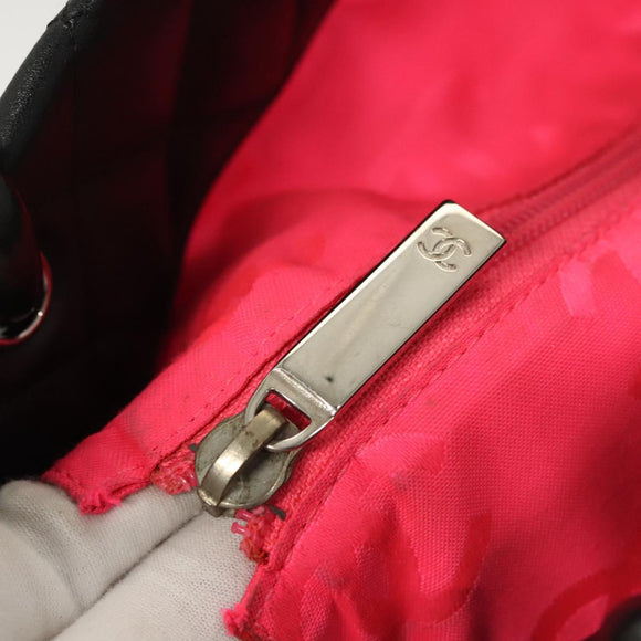 CHANEL Medium Cambon Line Tote Bag Leather Black Silver CC Auth 121183V