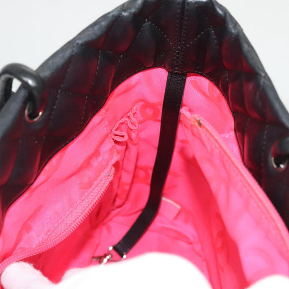 CHANEL Medium Cambon Line Tote Bag Leather Black Silver CC Auth 121183V