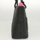 CHANEL Medium Cambon Line Tote Bag Leather Black Silver CC Auth 121183V-3