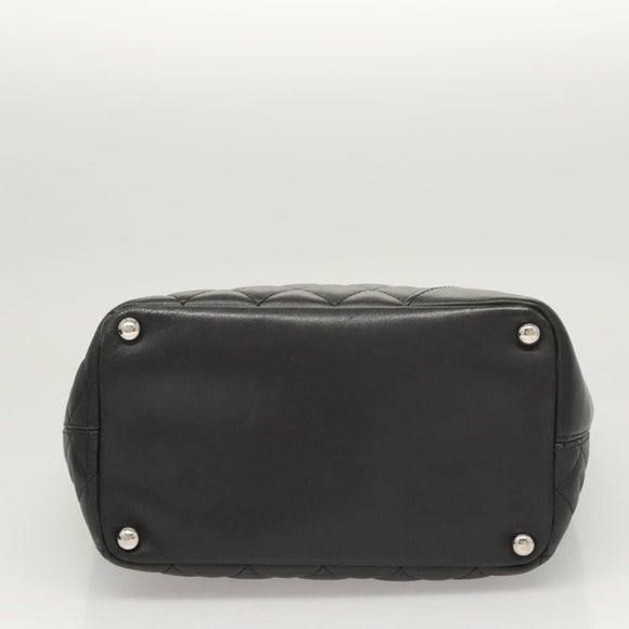 CHANEL Medium Cambon Line Tote Bag Leather Black Silver CC Auth 121183V