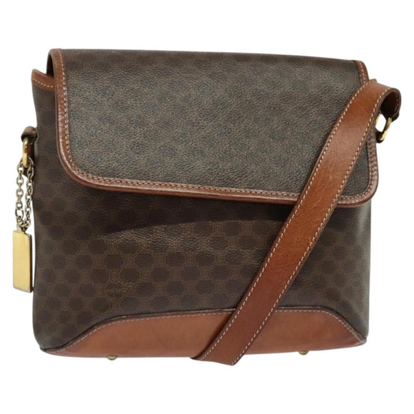 CELINE Macadam Canvas Shoulder Bag PVC Leather Brown Gold Auth 121207