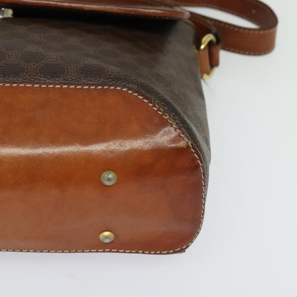CELINE Macadam Canvas Shoulder Bag PVC Leather Brown Gold Auth 121207