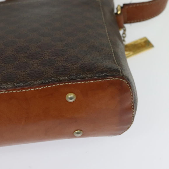 CELINE Macadam Canvas Shoulder Bag PVC Leather Brown Gold Auth 121207