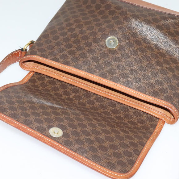 CELINE Macadam Canvas Shoulder Bag PVC Leather Brown Gold Auth 121207