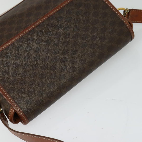 CELINE Macadam Canvas Shoulder Bag PVC Leather Brown Gold Auth 121207