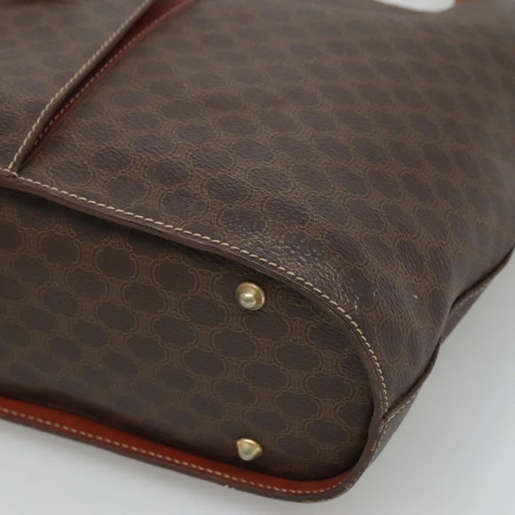 CELINE Macadam Canvas Tote Bag PVC Leather Brown Gold Auth 121208