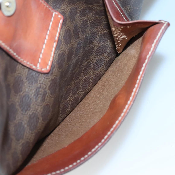 CELINE Macadam Canvas Tote Bag PVC Leather Brown Gold Auth 121208