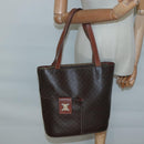 CELINE Macadam Canvas Tote Bag PVC Leather Brown Gold Auth 121208-22