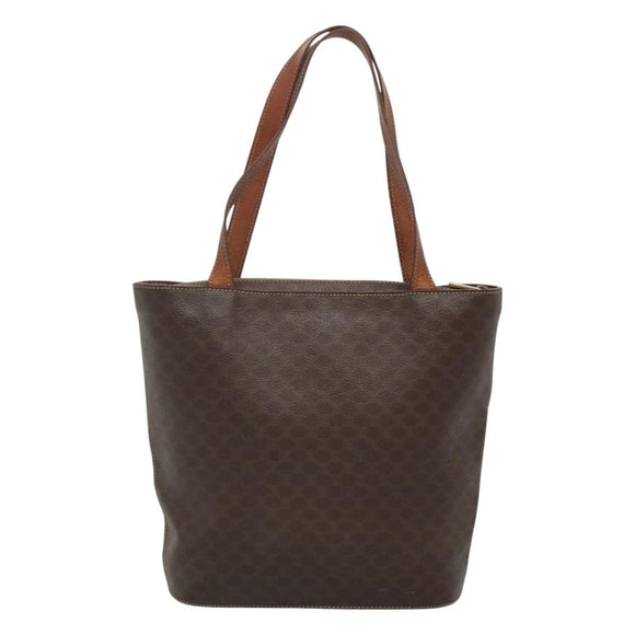 CELINE Macadam Canvas Tote Bag PVC Leather Brown Gold Auth 121208