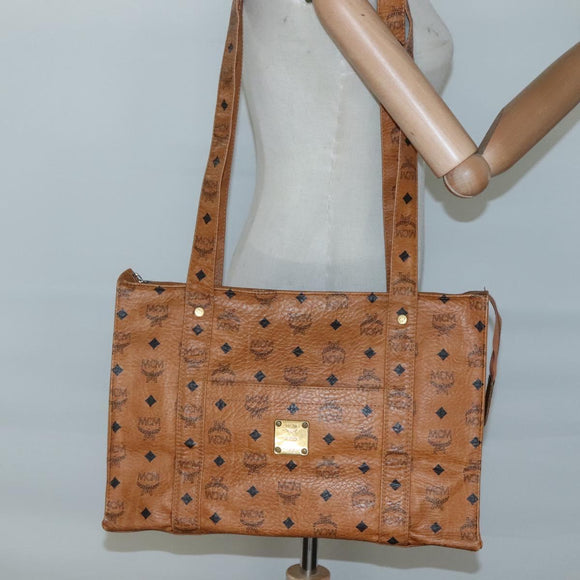 MCM Logogram Vicetos Tote Bag PVC Leather Brown Gold Auth 121216