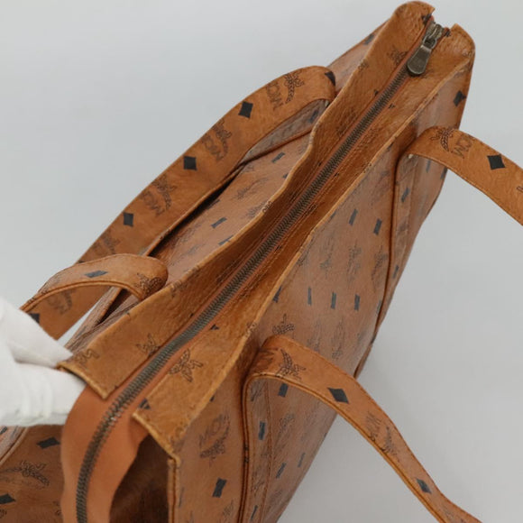 MCM Logogram Vicetos Tote Bag PVC Leather Brown Gold Auth 121216