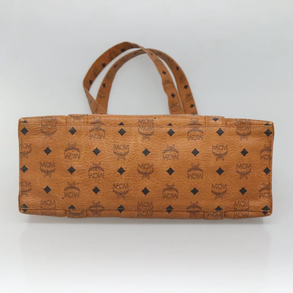 MCM Logogram Vicetos Tote Bag PVC Leather Brown Gold Auth 121216