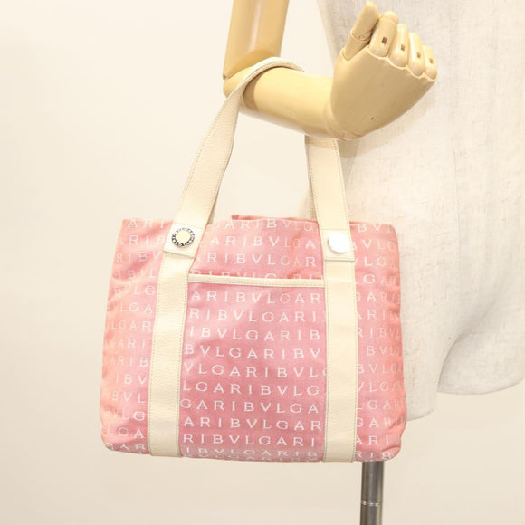 BVLGARI Hand Bag Canvas Pink Silver Auth 121218