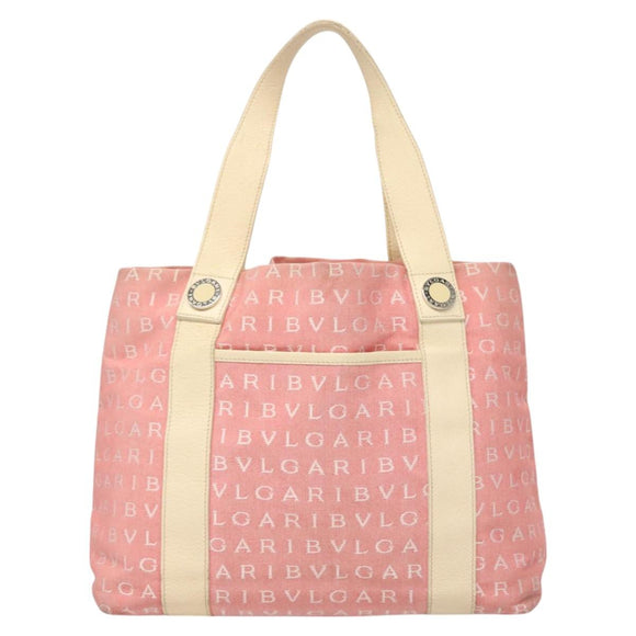 BVLGARI Hand Bag Canvas Pink Silver Auth 121218