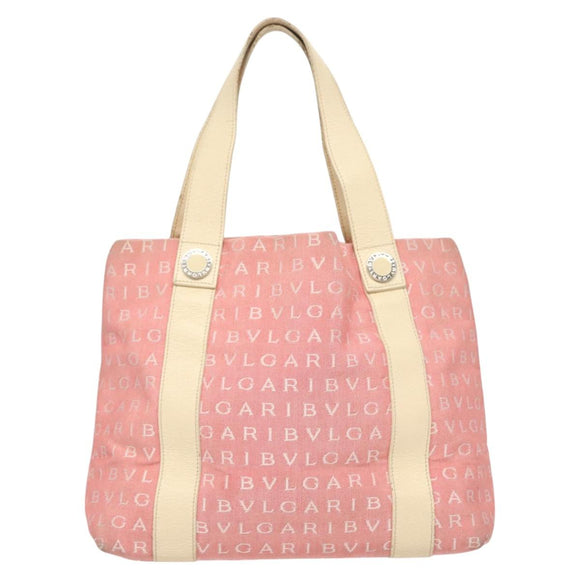 BVLGARI Hand Bag Canvas Pink Silver Auth 121218