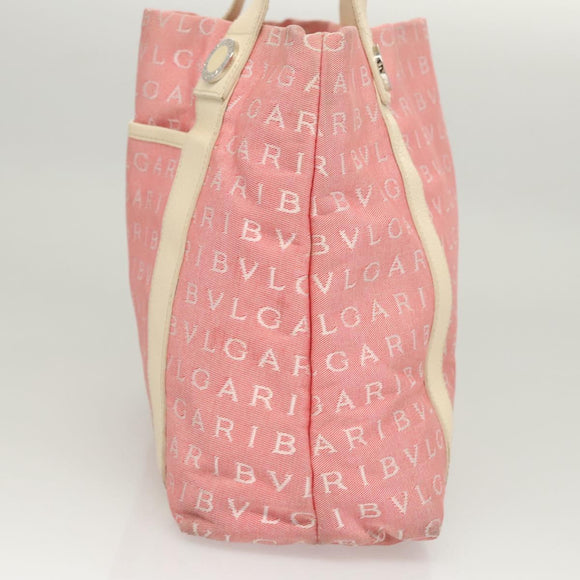BVLGARI Hand Bag Canvas Pink Silver Auth 121218