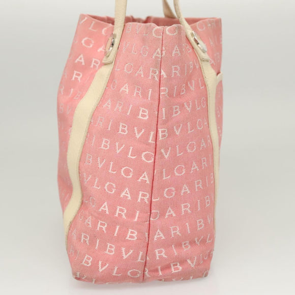 BVLGARI Hand Bag Canvas Pink Silver Auth 121218