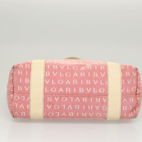 BVLGARI Hand Bag Canvas Pink Silver Auth 121218