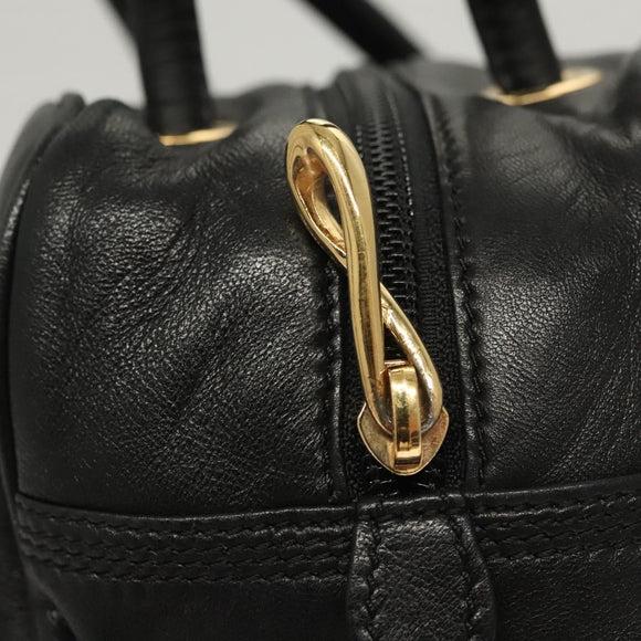 LOEWE Hand Bag Leather Black Gold Auth 121225