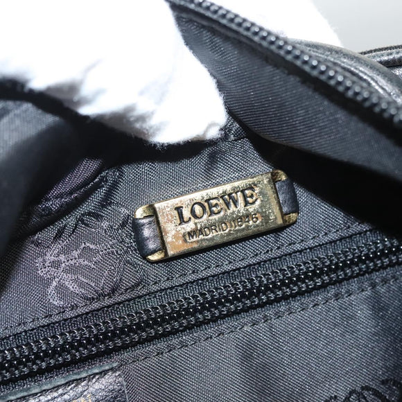 LOEWE Hand Bag Leather Black Gold Auth 121225