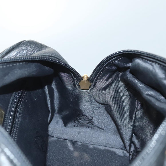 LOEWE Hand Bag Leather Black Gold Auth 121225