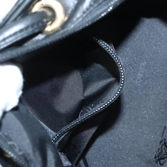 LOEWE Hand Bag Leather Black Gold Auth 121225