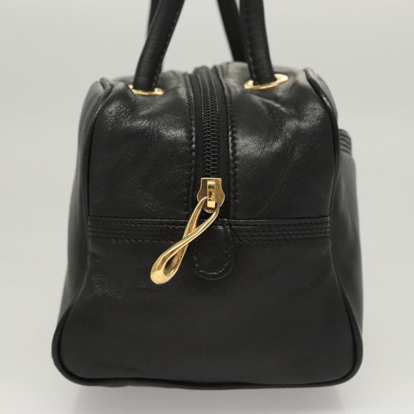 LOEWE Hand Bag Leather Black Gold Auth 121225